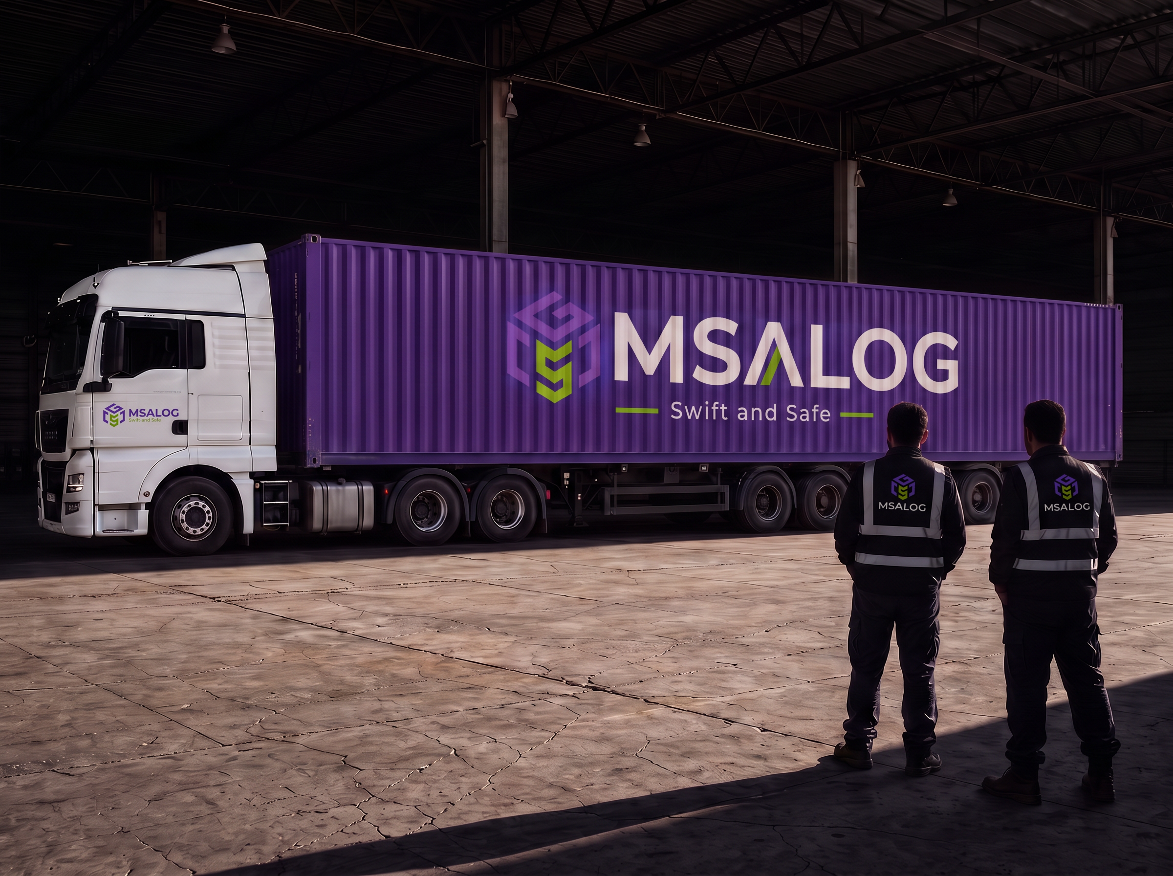 Camion semi-remorque MSALOG dans un entrepôt logistique moderne au Maroc